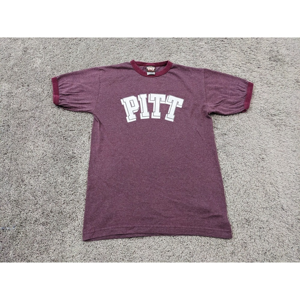 Vintage PITT Panthers NCAA T Shirt Men's Small Ringer‎ Purple Short Sleeves TNT